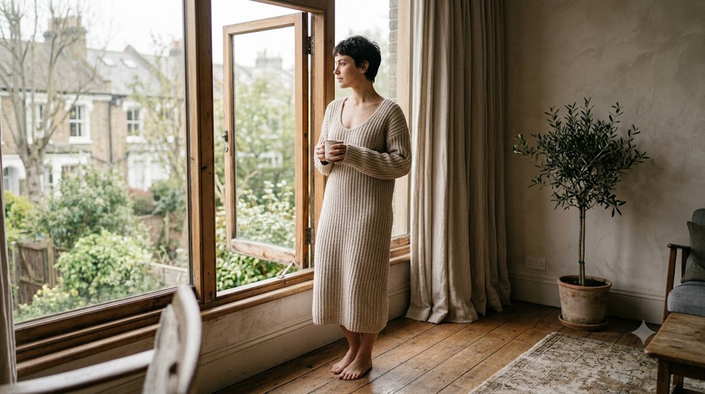 Oatmeal Knit Midi Dress